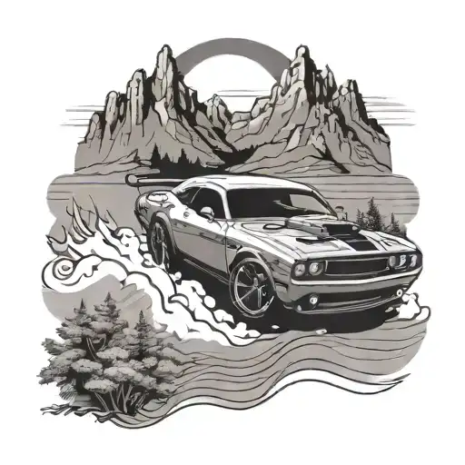 Hellcat Challenger Drifting In Mountain Landscape