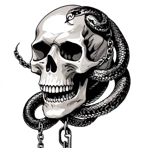 Skull With Snakes With Chains