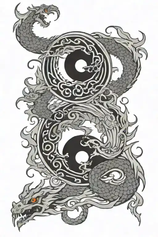 Ying Yang Symbol With Dragons