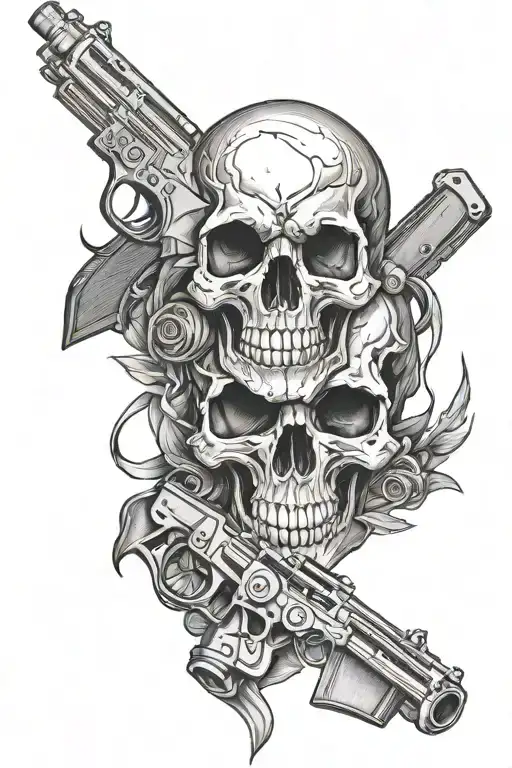 Skull And Gun Intertwined