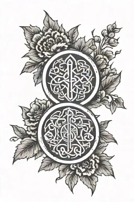 Norse Runes In Circle Combined With Carnation Flower And Stem