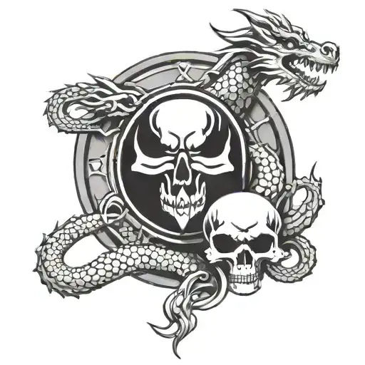 A Police Badge With Dragon And Skull Elements Forming A Yin Yang Symbol