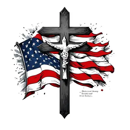 Cross With American Flag And Bible Quote