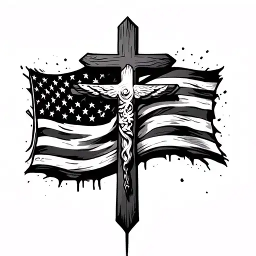 Cross With American Flag And Bible Quote