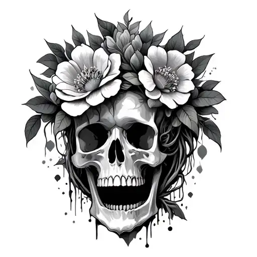 Tree And Skull And Flower