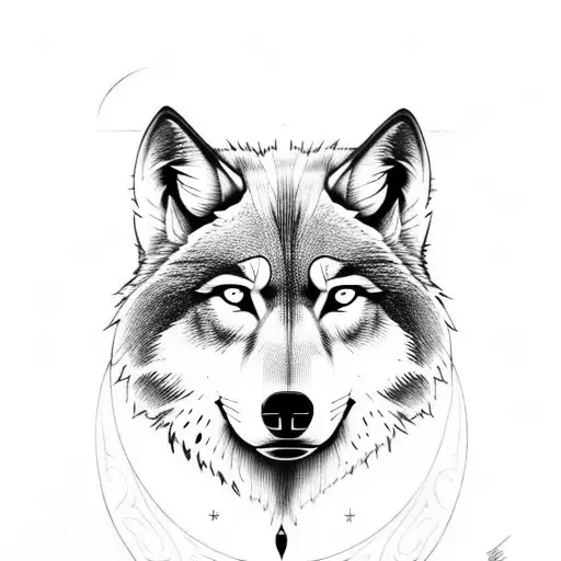 Moon With Wolf And Trees