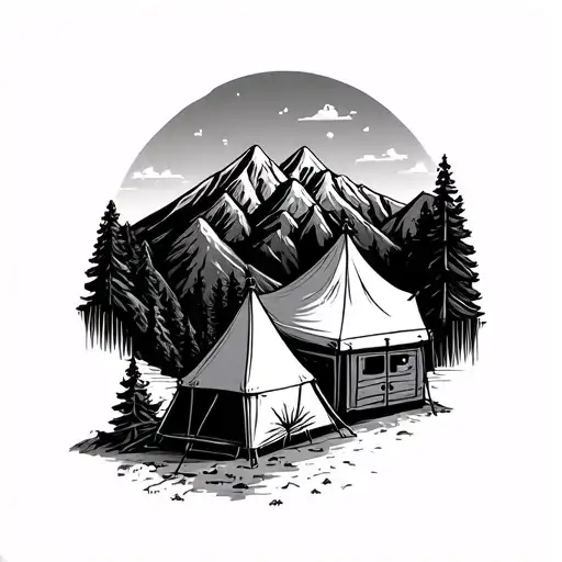 Camping Tent In Mountains