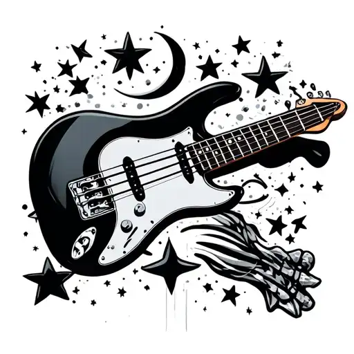 Bass Guitar With Stars Moon