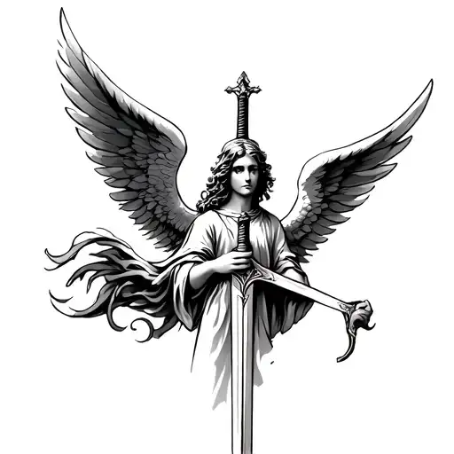 Angel With Open Wings And A Sword In The Hands