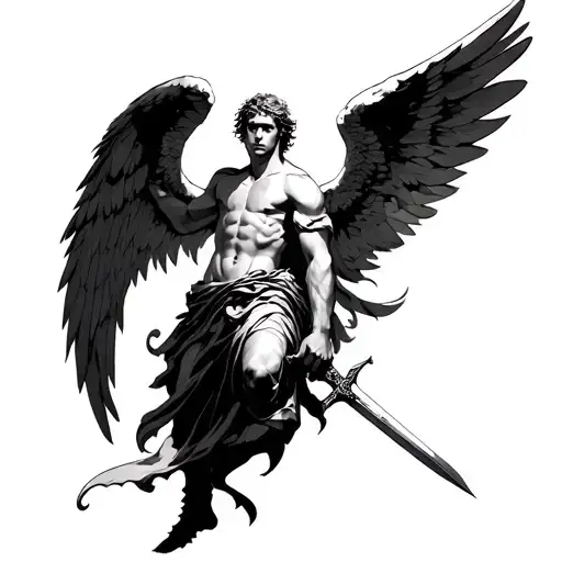 Angel Without Genre With Open Wings And A Sword In His Hands As If He Had Gone To War