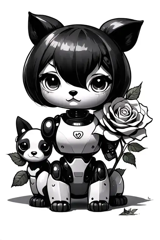Kuromi And A Rose Next To Puppy Robot