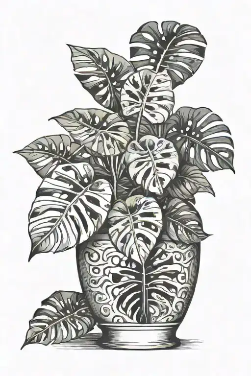 Monstera Plant In A Pretty Vase In A Realistic Style