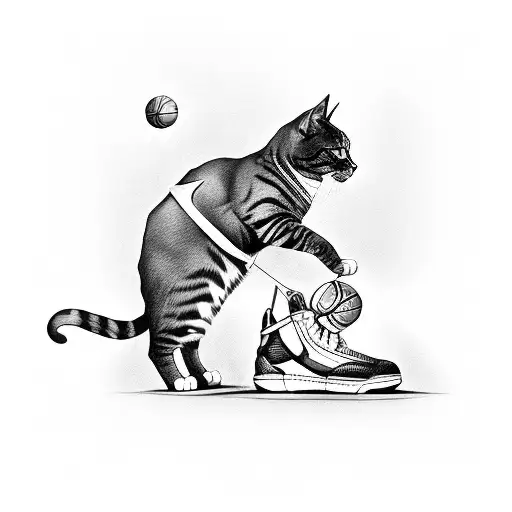 A Cat Wearing Basketball Shoes Playing With A Sheet Metal Airplane