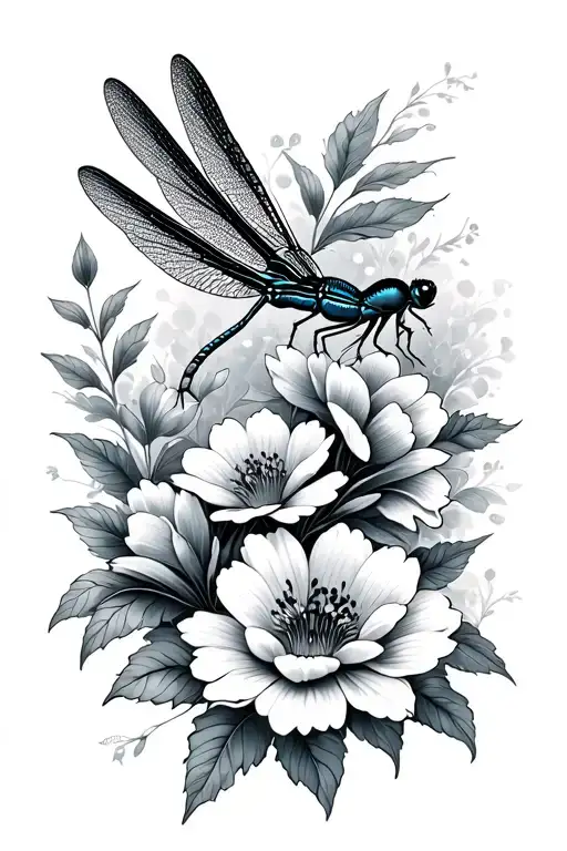 Dragonfly And Flowers Blooming