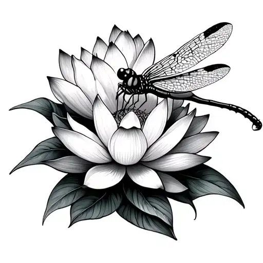 Dragonfly And Flowers Blooming Lotus Flower
