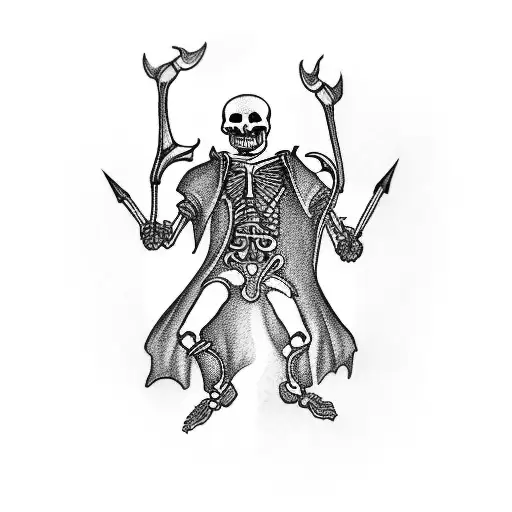 Create A Blackwork Tattoo Of A Tarot Card Deck With Dancing Skeletons As The Main Focus