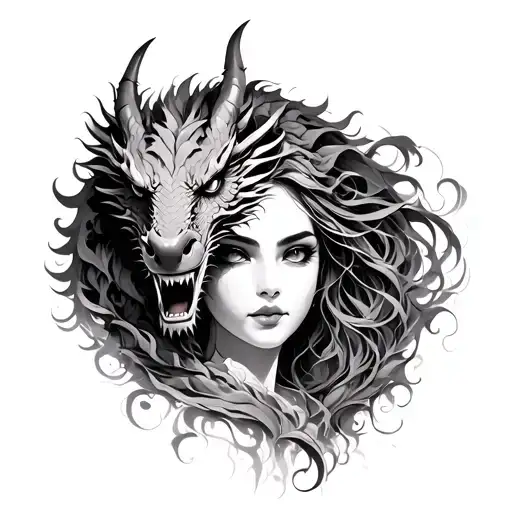 Dragon And Woman's Face