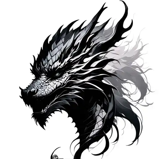 Dragon And Woman's Face In Silhouette