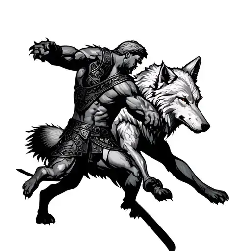 Wolf And Gladiator Fighting