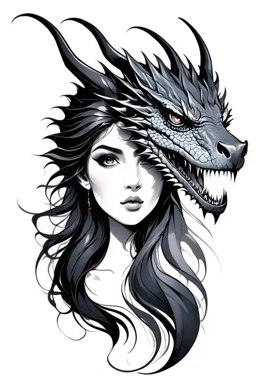 Dragon And Woman's Face