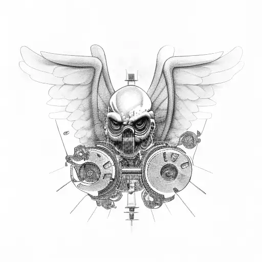 Industrial Machinery Forming A Family Tree With Angel And Demon Accents