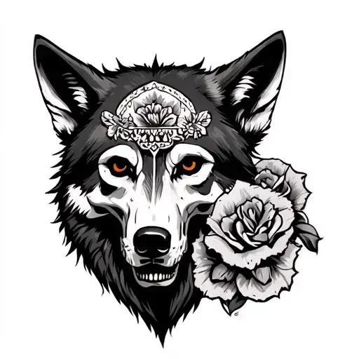Mexican Death Head With Wolf
