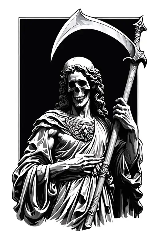 Roman Statue And Death With A Scythe