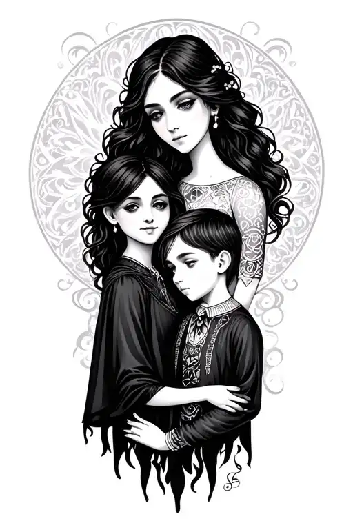 Meaningful Gothic Mom And Son Tattoo Design