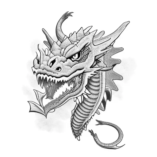 Dragon With 3 Peonies That Cuts Off At The Bottom