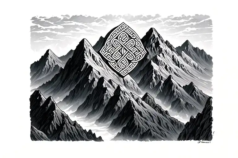 Celtic Knot Interwoven Into Mountain Range
