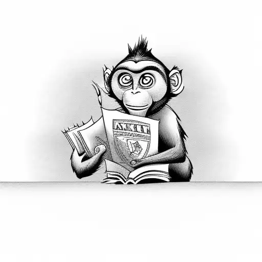 Accountant Monkey Reading A Book With An Embroidery Needle As A Bookmark