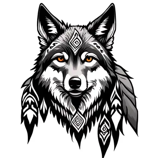 Native American Coyote With Irish Tribal Symbols