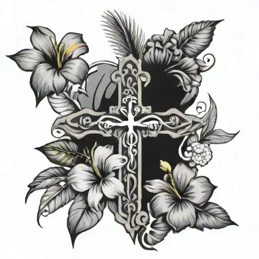 Cross Wrapped With Tropical Flowers With Name Dezelan