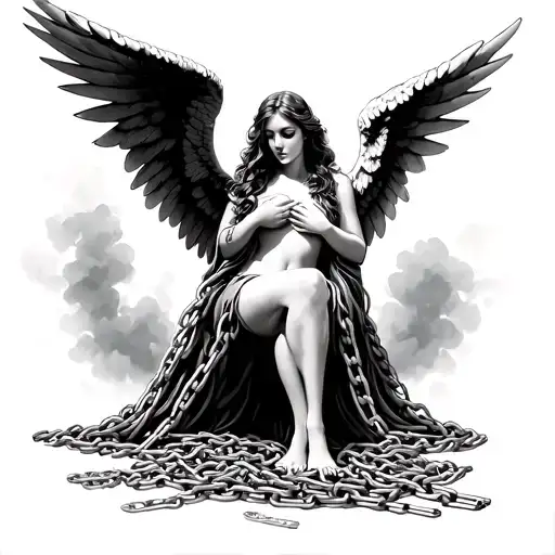 Women Angel With Chains At Her Feet