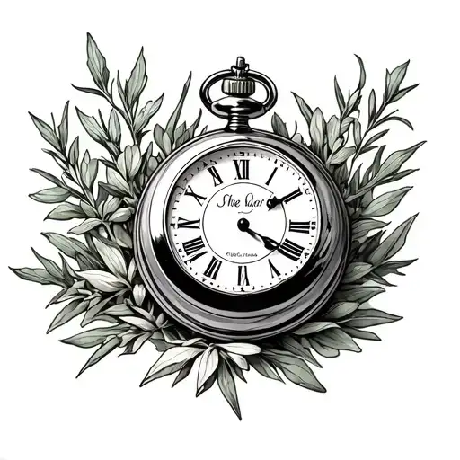The Word Flor In Tangled Stone In Rosemary And An Open Pocket Watch