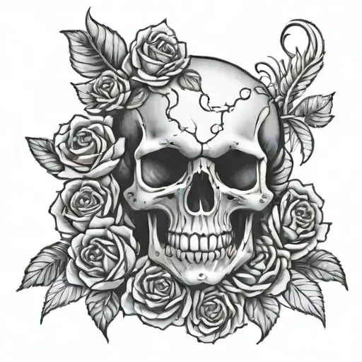Little Skull With Roses And A Snake Wrapped