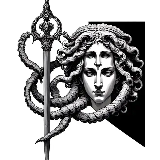 Staff Of Hermes And Medusa Intertwined