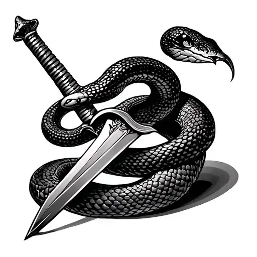 Snake Tattoo With Sword For Back
