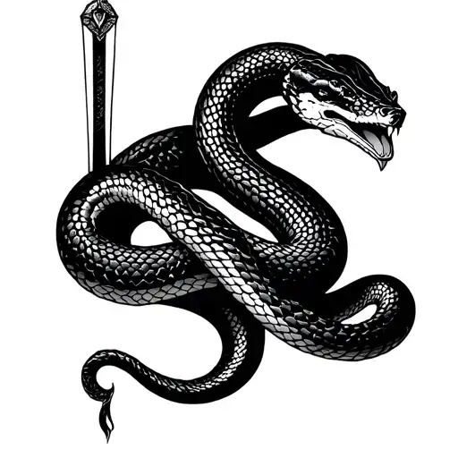 Snake Tattoo With Sword For Back