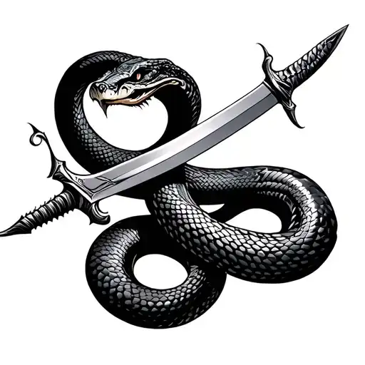 Snake Tattoo With 2 Sword For Back