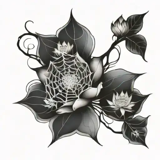 Spider Web With Lotus Flowers And Spider