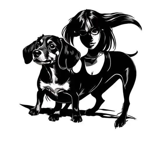 Silhouette Girl With A Sausage Dog