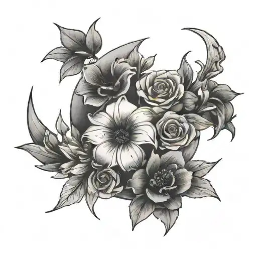 Crescent Moon With Flowers