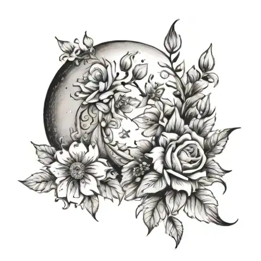 Cresent Moon With Flowers