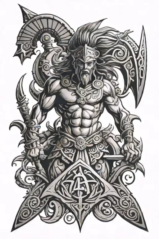 Tribal Tattoo Depicting Achilles Greek God Symbol In Alchemy