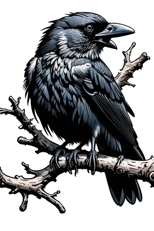 The Crow Perched On A Branch