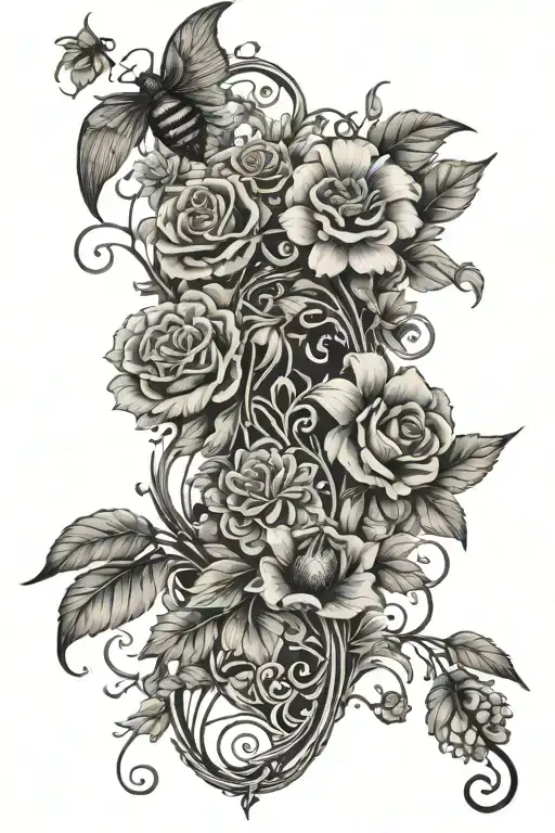 Vine Around Leg With Flowers Birds And Bees Flying