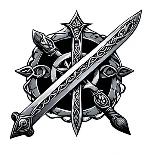 Old Irish Sword With Gaelic Design Down The Blade