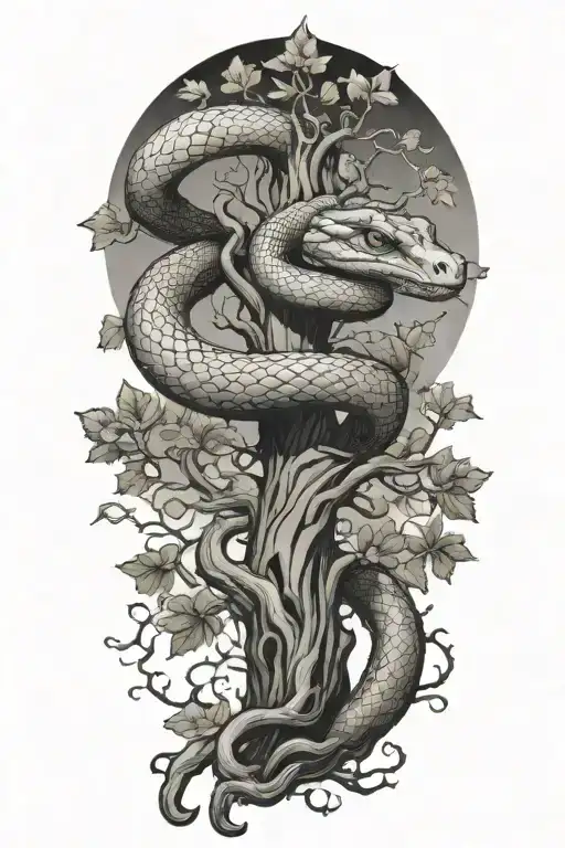 Snake Wrapped Around A Full Oak Tree Striking Upwards