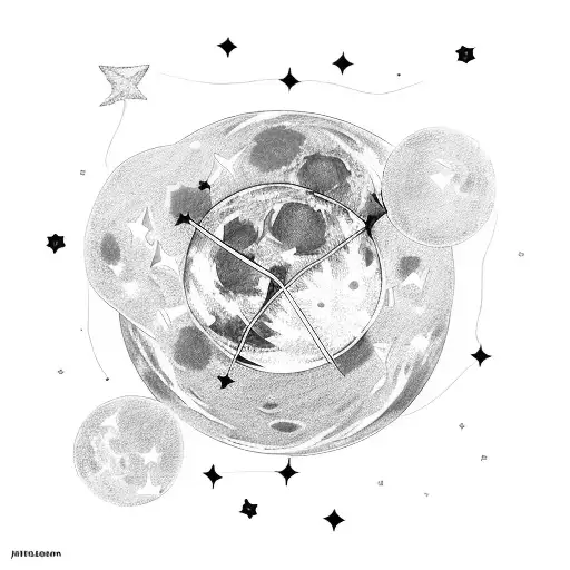 Moon With Stars And The Constellation Lyra